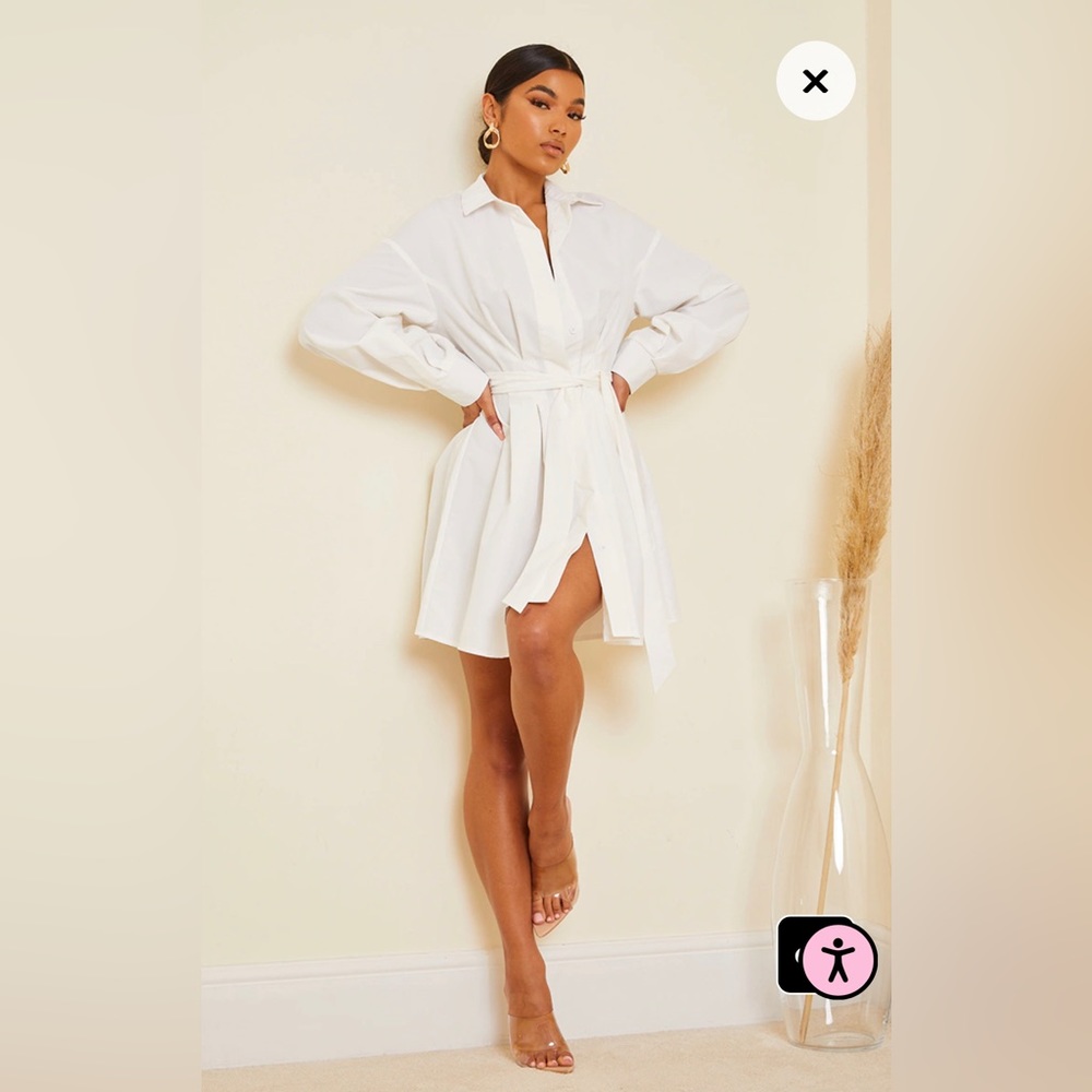 Pretty Little Thing pleated detail button down shirt dress